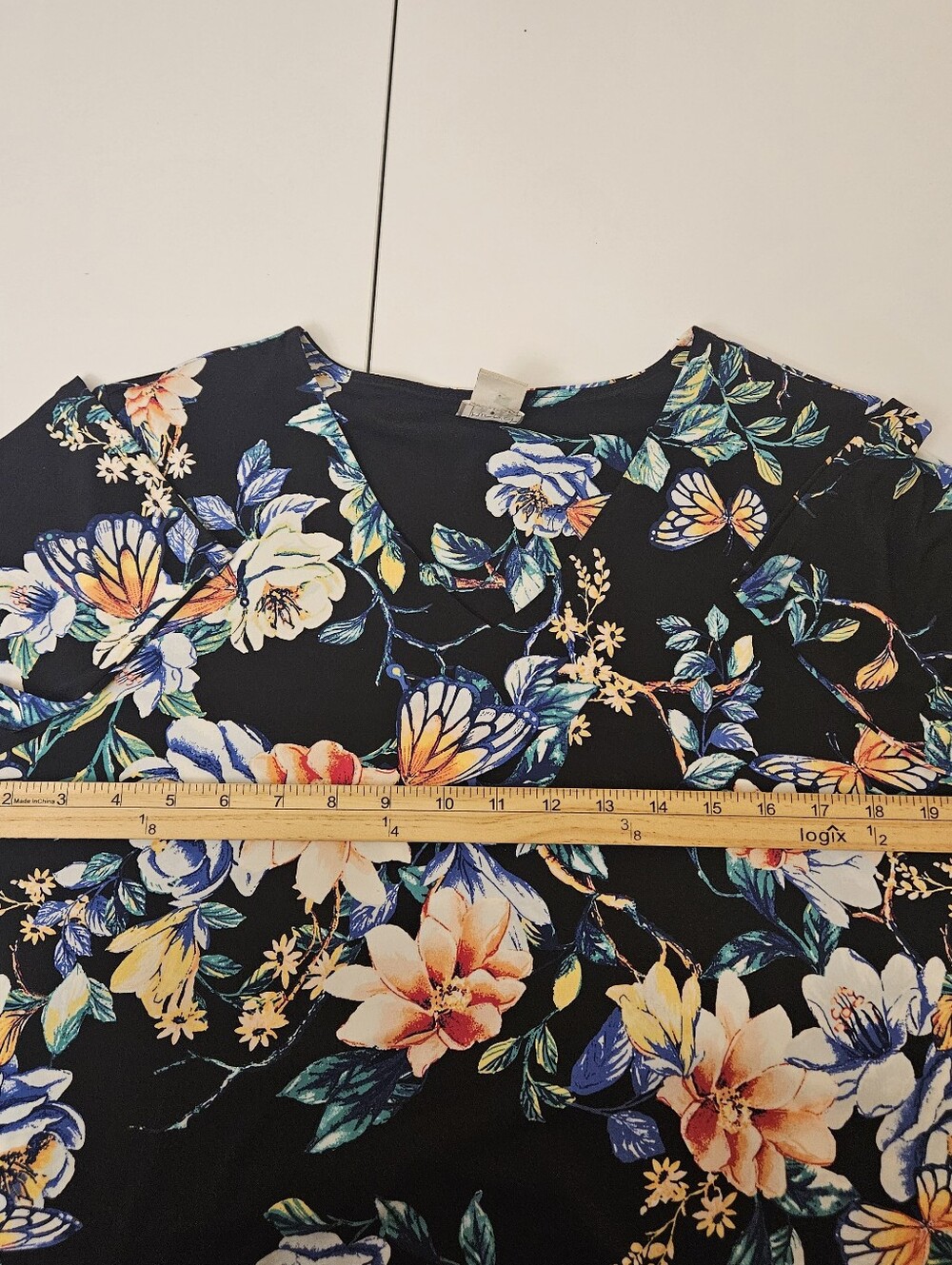 Black Floral Midi Dress with Multicolor Blooms Chico's Knee Length Floral Dress - Picture 9 of 10